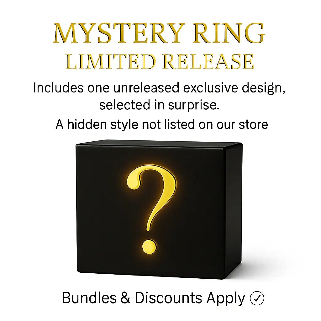 Black box with a yellow question mark on a white background, promoting a mystery ring limited release.