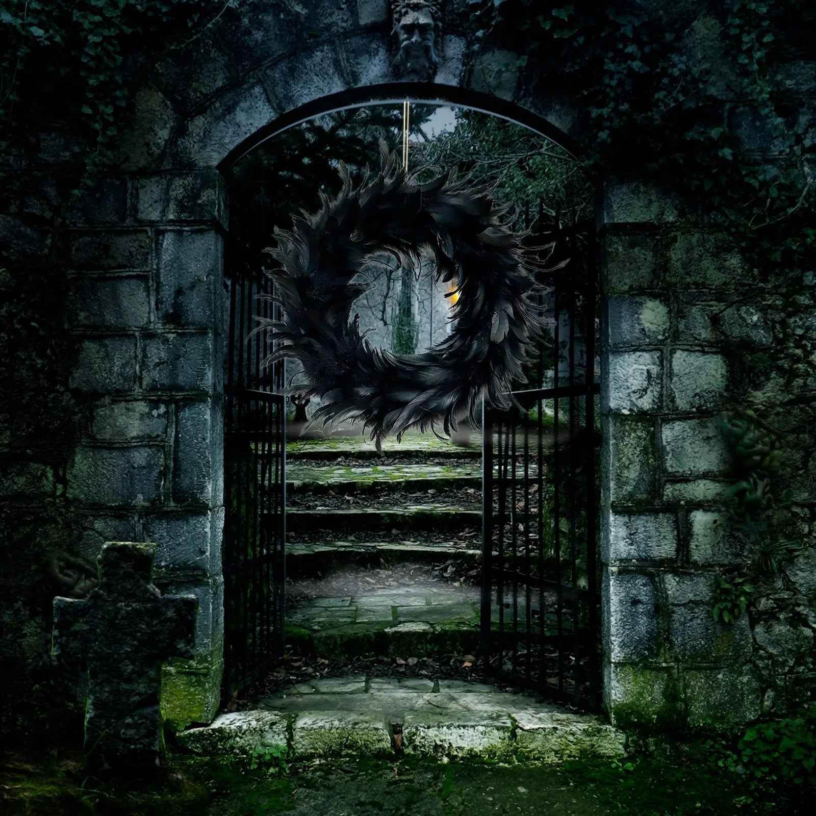 Black Feather Halloween Wreath - BINZAAR