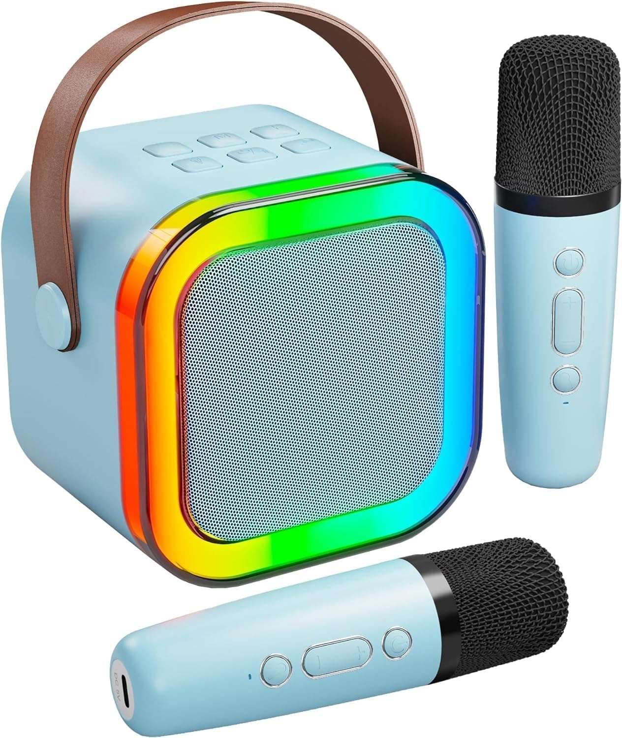 Risebass Mini Karaoke Machine for Kids Adults, Portable Bluetooth Speaker with 2 Wireless Microphones, Toys Birthday Gifts for Girls Years Old Toddler Teens. - BINZAAR