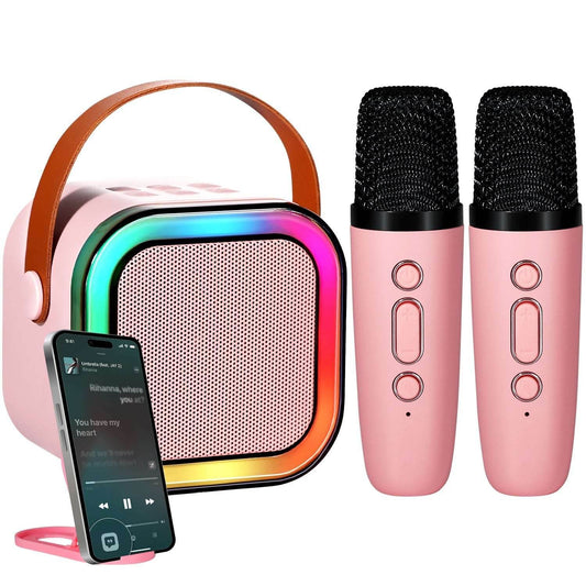 Risebass Mini Karaoke Machine for Kids Adults, Portable Bluetooth Speaker with 2 Wireless Microphones, Toys Birthday Gifts for Girls Years Old Toddler Teens. - BINZAAR