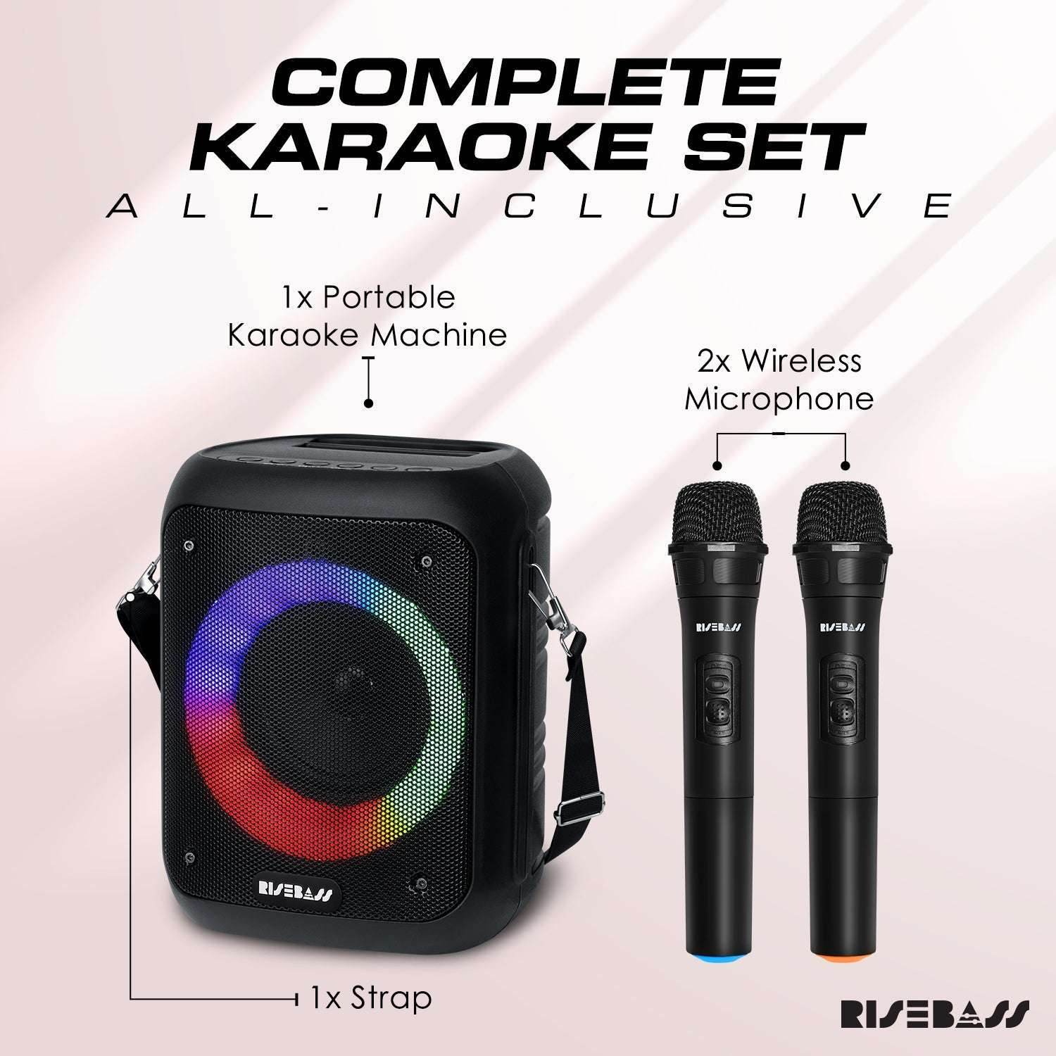 Portable Karaoke Machine w/ 2 Wireless Microphones - BINZAAR