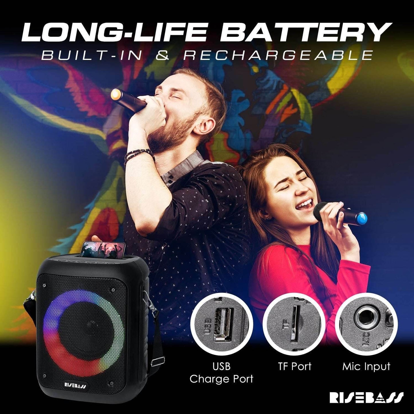Portable Karaoke Machine w/ 2 Wireless Microphones - BINZAAR