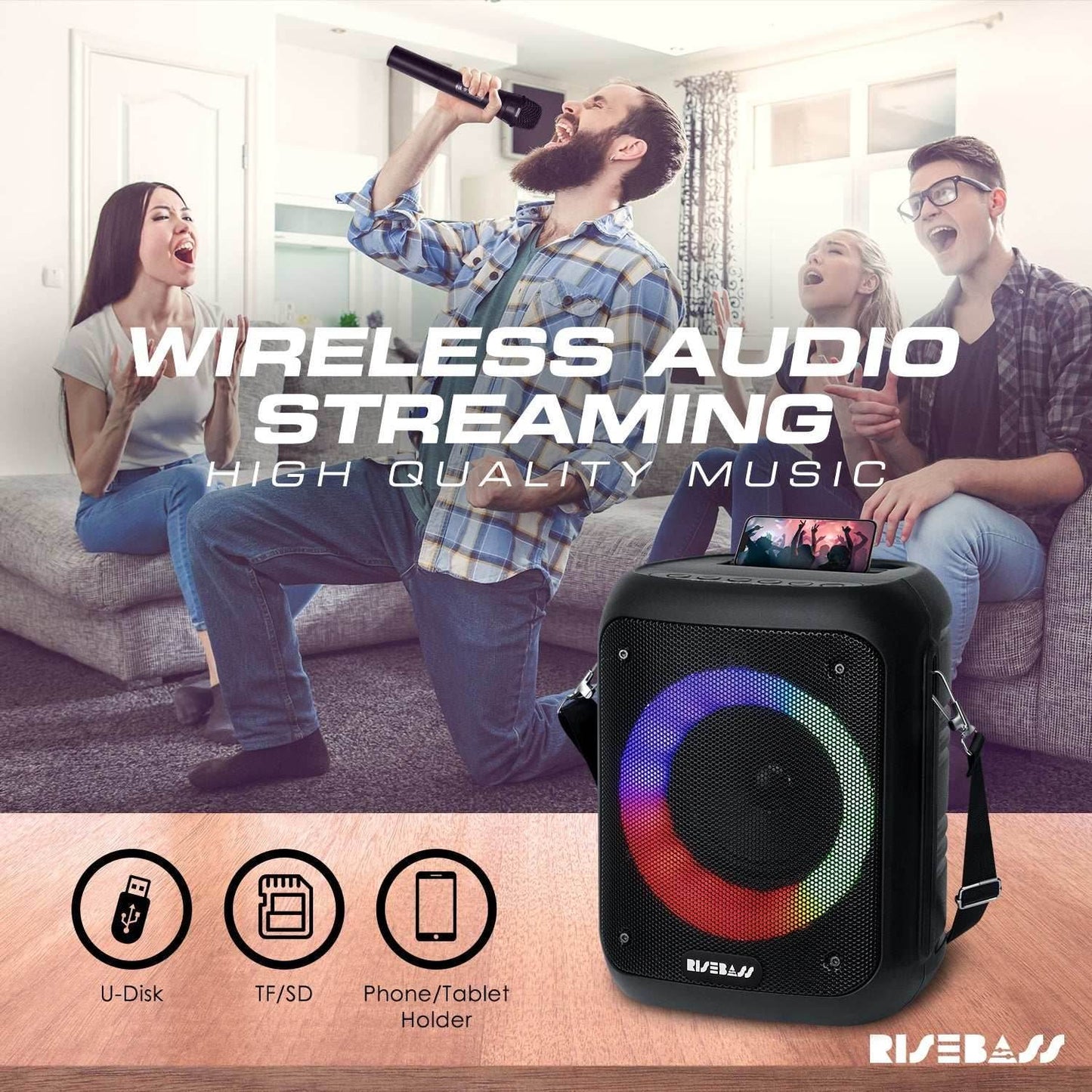 Portable Karaoke Machine w/ 2 Wireless Microphones - BINZAAR