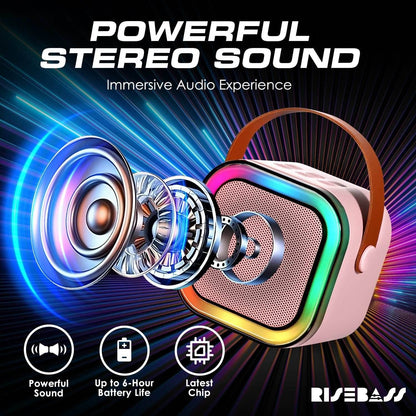 Risebass Mini Karaoke Machine for Kids Adults, Portable Bluetooth Speaker with 2 Wireless Microphones, Toys Birthday Gifts for Girls Years Old Toddler Teens. - BINZAAR
