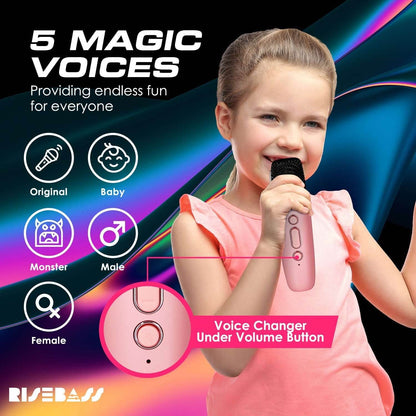 Risebass Mini Karaoke Machine for Kids Adults, Portable Bluetooth Speaker with 2 Wireless Microphones, Toys Birthday Gifts for Girls Years Old Toddler Teens. - BINZAAR