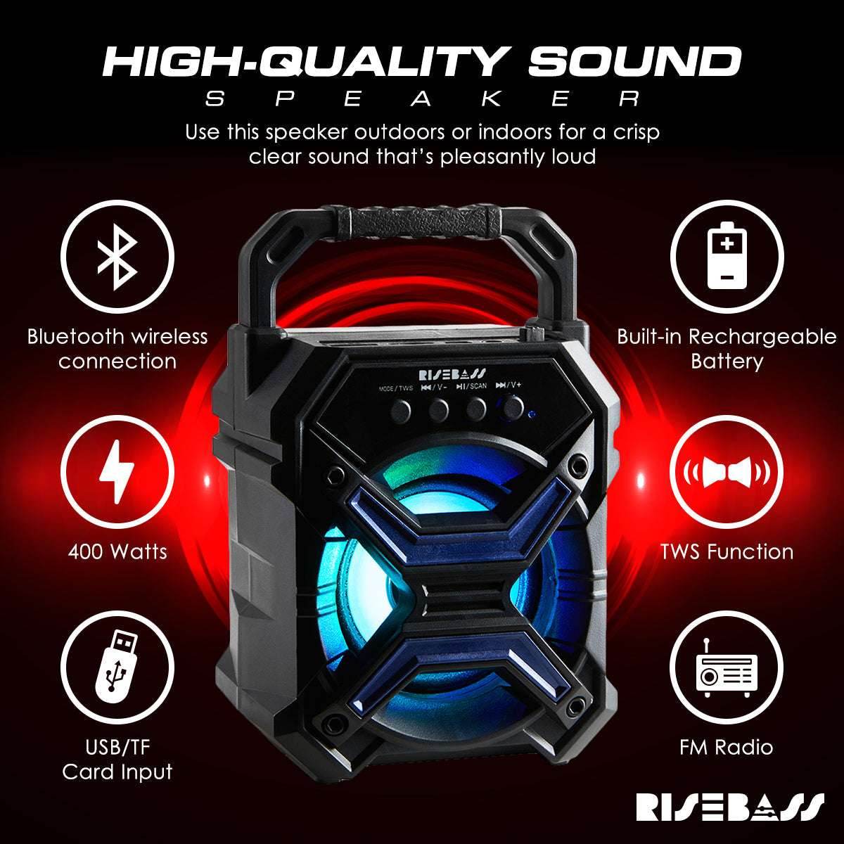7-inch Portable Wireless Bluetooth Speaker w/ TWS Function - BINZAAR