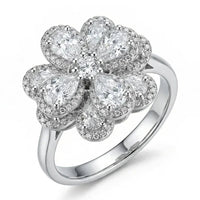 Diamond flower ring on a white background